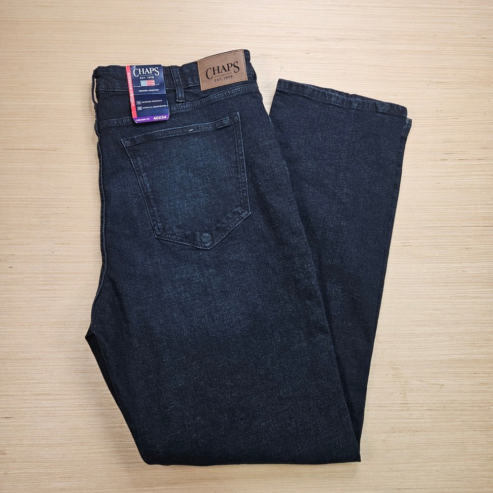 Chaps Straight Regular Fit Jeans Men 40X34 Blue Stretch Deep Sea Denim NEW